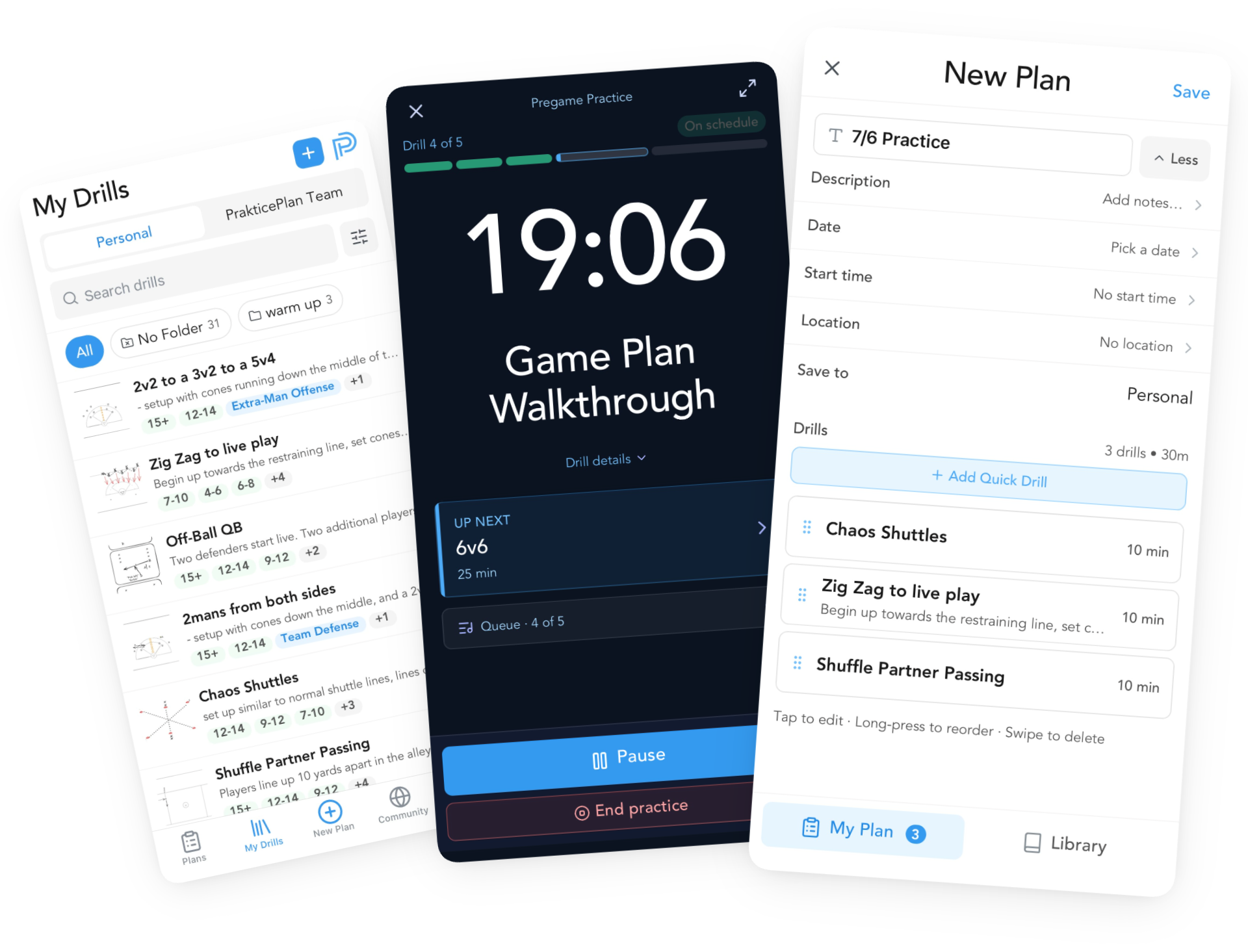 PrakticePlan mobile app: build plans, run practice, and browse your drill library from your phone