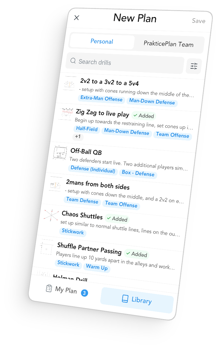 PrakticePlan mobile app: plan builder and drill library