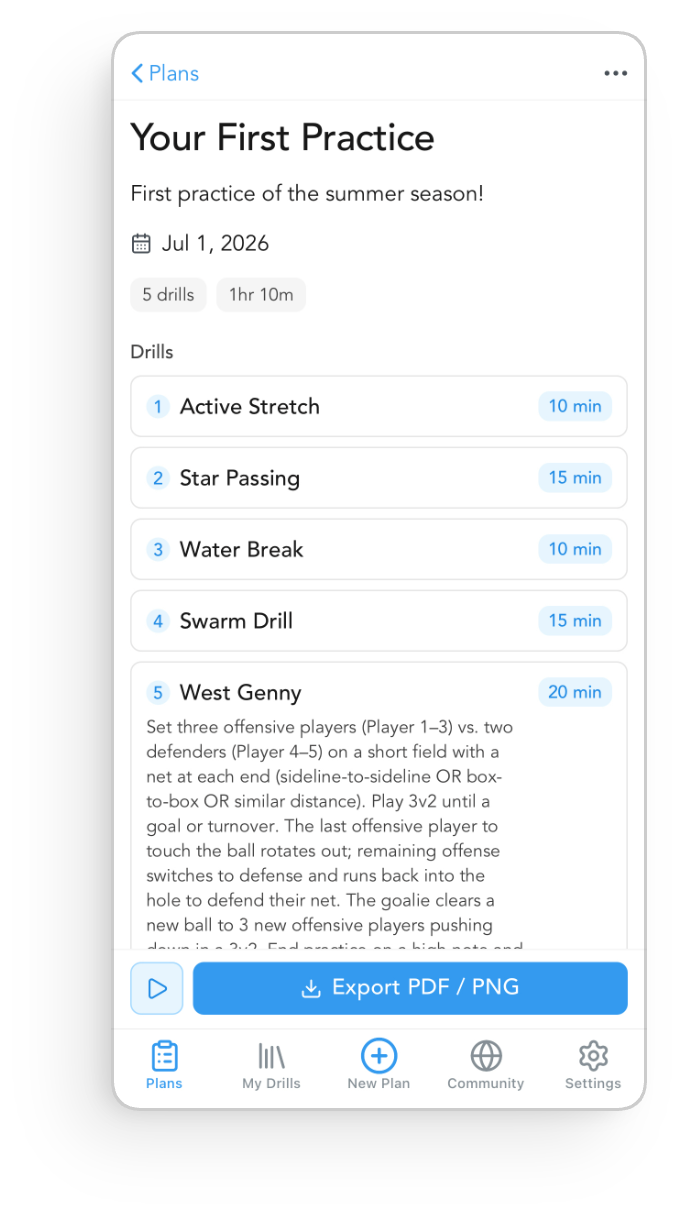 PrakticePlan mobile app: viewing a practice plan